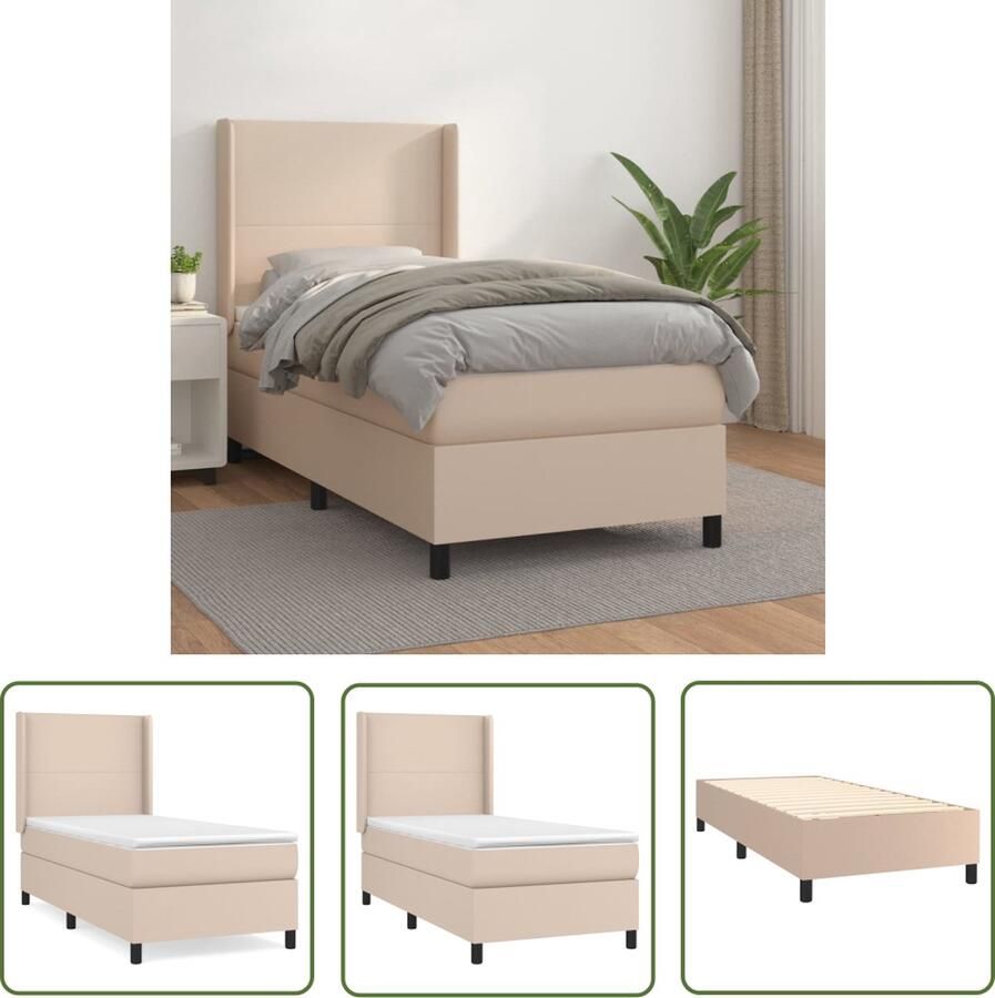 The Living Store Boxspringbed Pocketvering matras Middelharde ondersteuning Duurzaam kunstleer Verstelbaar hoofdbord Huidvriendelijk topmatras 193x93x118 128 cm