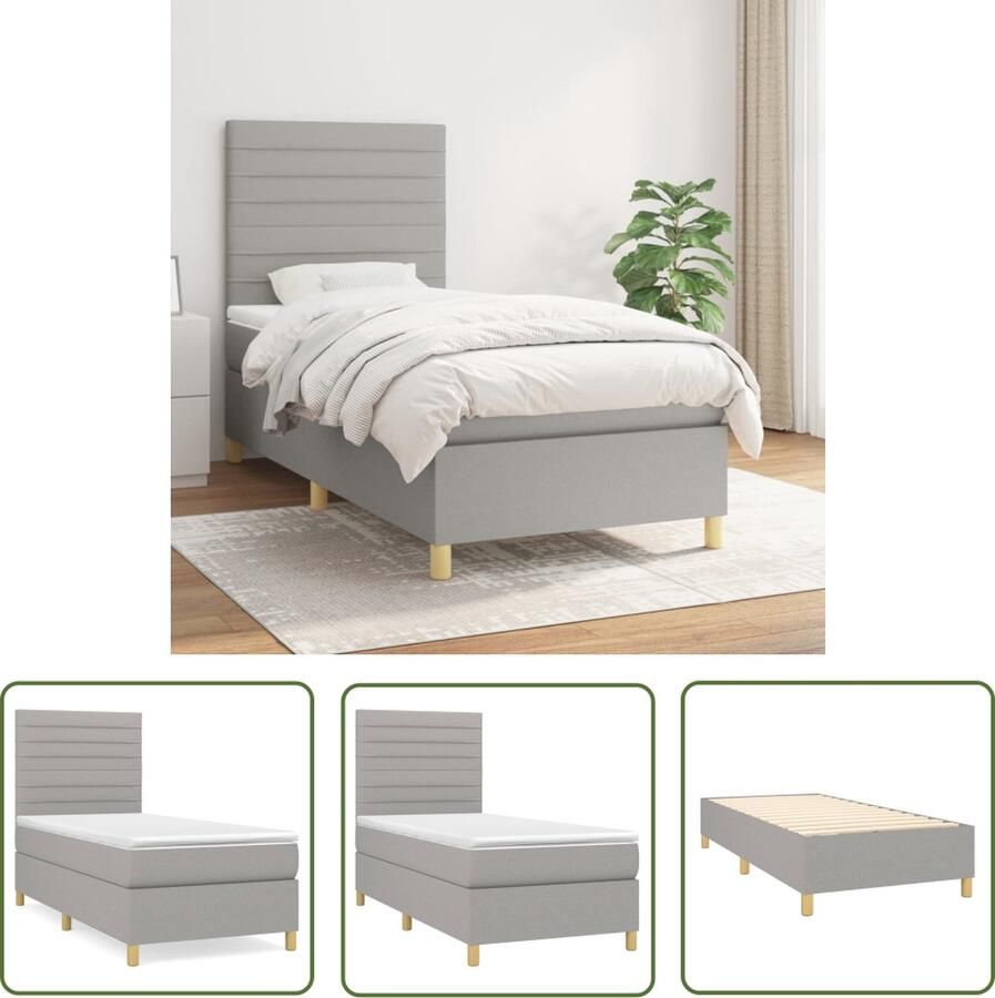 The Living Store Boxspringbed Pocketvering 90x200 cm Lichtgrijs Duurzaam Materiaal Boxspringbed Pocketveer Matras Slaapcomfort Duurzaam Materiaal Licht Grijs
