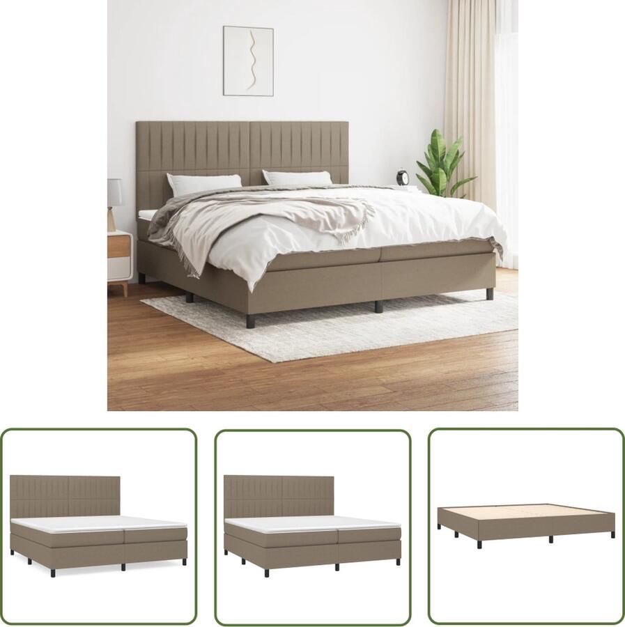 The Living Store Boxspringbed Pocketvering 203x200x118 cm Taupe- wit met verstelbaar hoofdbord Boxspringbed Pocketveer Matras Verstelbare Hoofdbord Taupe Bed Slaapcomfort