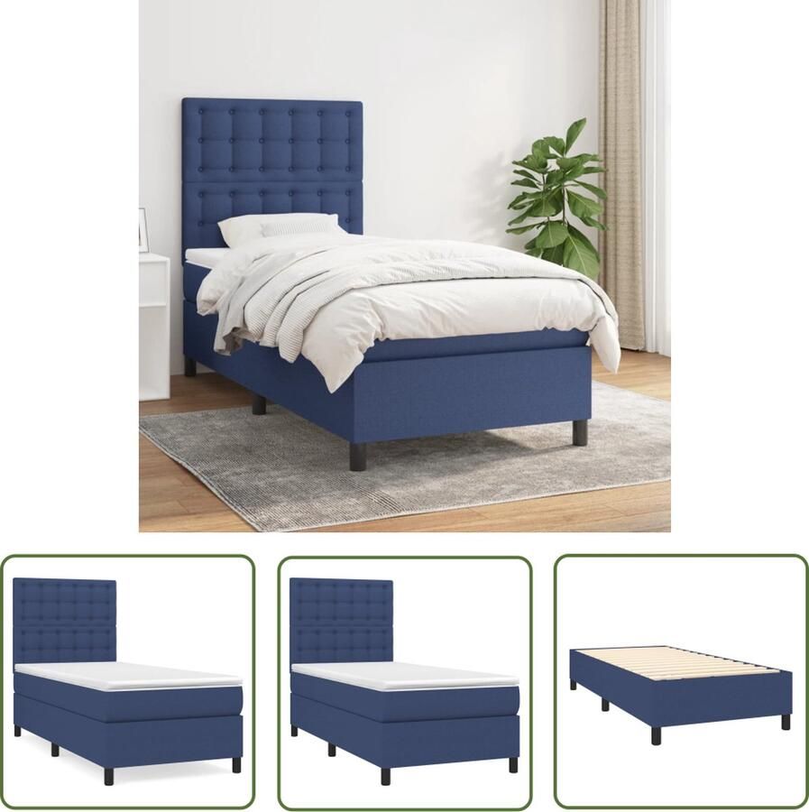 The Living Store Boxspringbed Pocketveringmatras Middelharde ondersteuning Huidvriendelijk topmatras 203 x 83 x 118 128 cm (L x B x H) Blauw Boxspringbed Pocketveermatras Middenhard Slaapkamer Meubilair Tweepersoonsbed