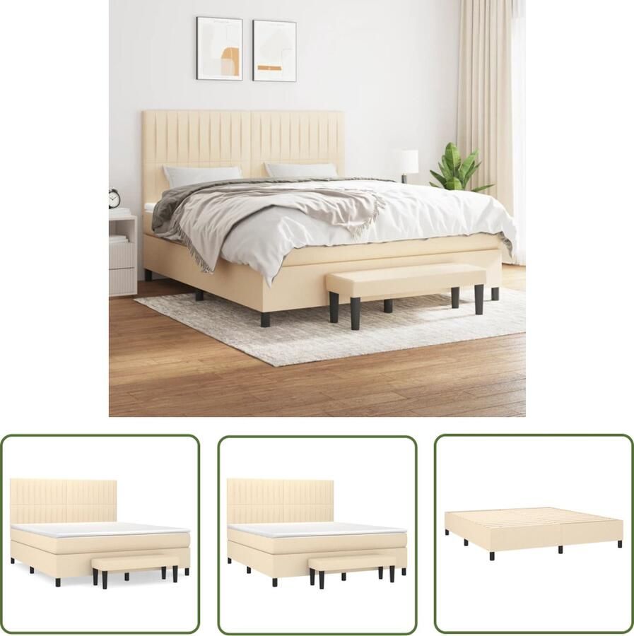The Living Store Boxspring met matras stof crèmekleurig 180x200 cm Boxspringbed Pocketveermatras Creme Kleur Tweepersoonsbed Stapelbare Bancontact