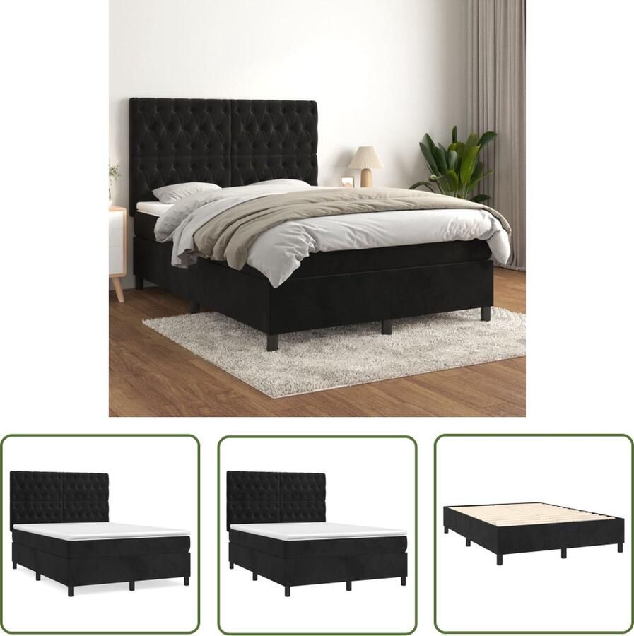 The Living Store Boxspringbed Fluweel Pocketvering matras Middelharde ondersteuning Huidvriendelijk topmatras Zwart 193 x 144 x 118 128 cm Boxspring Fluweel Bed Velvet Bed Boxspring Bed King Size Bed