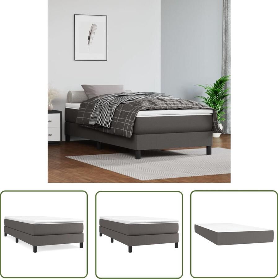 The Living Store Boxspring met matras kunstleer grijs 90x200 cm Boxspring Boxsprings Bed Slaapmeubel Boxspringbed Boxspring Bed Eenpersoonsbed Bed Met Matras Bedframe Ledikant Bedden - Foto 2