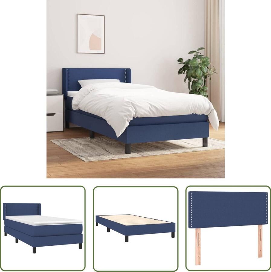 The Living Store Boxspring met matras stof blauw 100x200 cm Boxspringbed Pocketvering Middelhard Tweepersoonsbed Blauwdruk