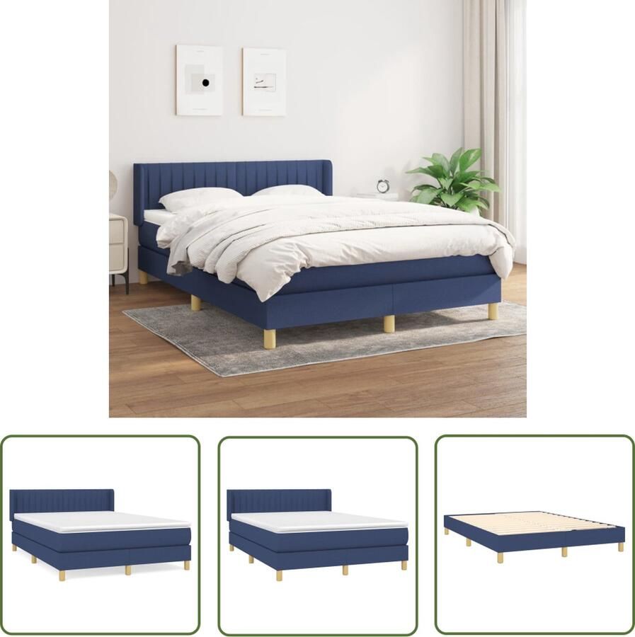 The Living Store Boxspring met matras stof blauw 140x200 cm Boxspringbed Pocketvering Boxspring Tweepersoonsbed Bed Frame