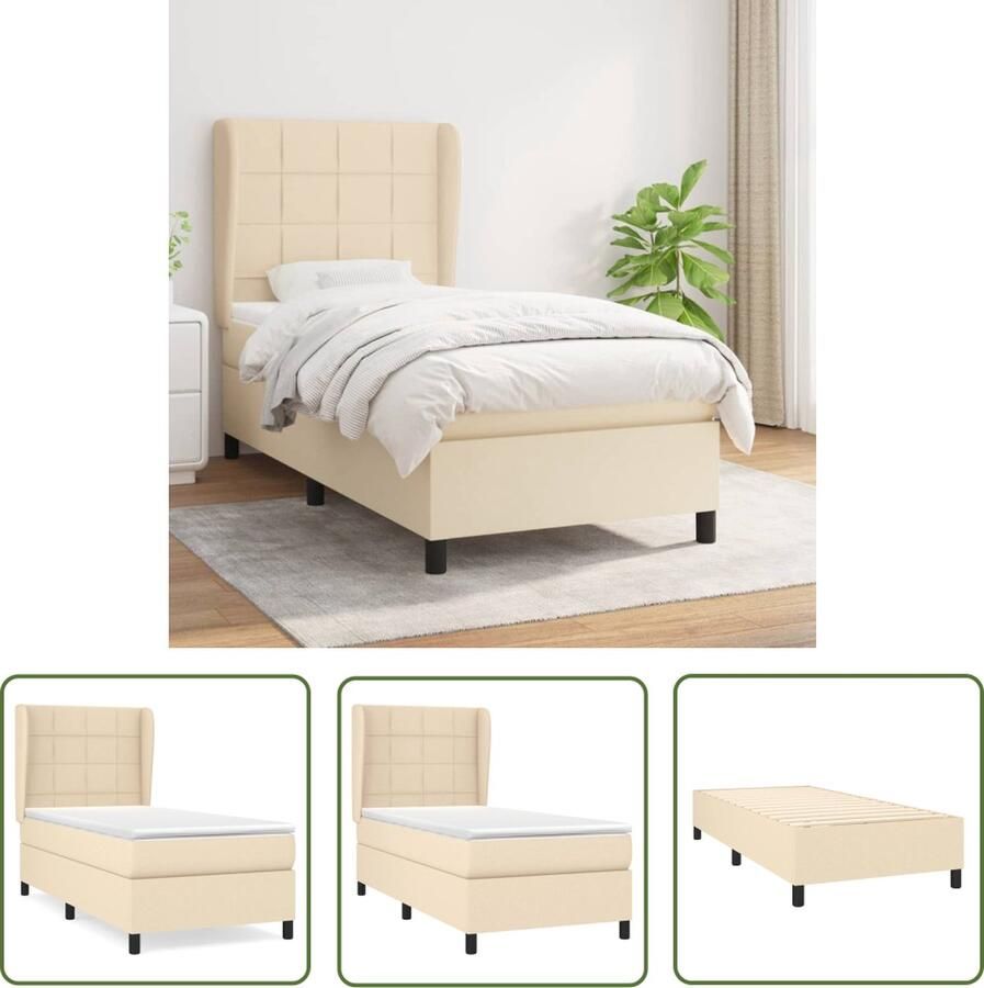 The Living Store Boxspringbed Pocketvering 100 x 200 cm Middelharde ondersteuning Boxspringbed Pocketvering Slaapcomfort Crème Kleur Middeld Hard