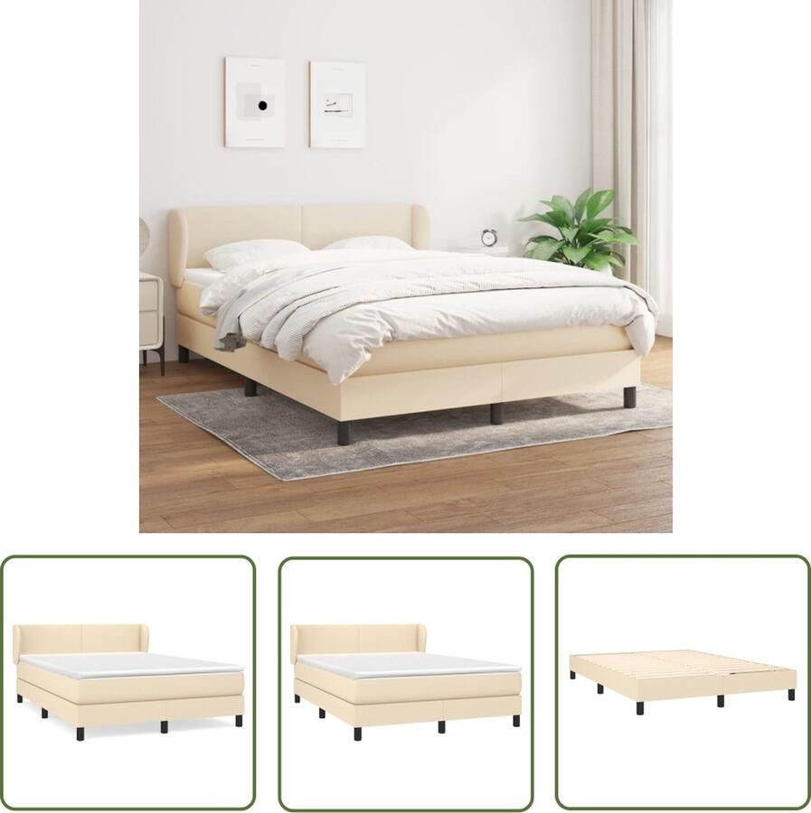 The Living Store Boxspring met matras stof crèmekleurig 140x190 cm Boxspringbed Boxspring Bed Frame Tweepersoonsbed Creme Kleur