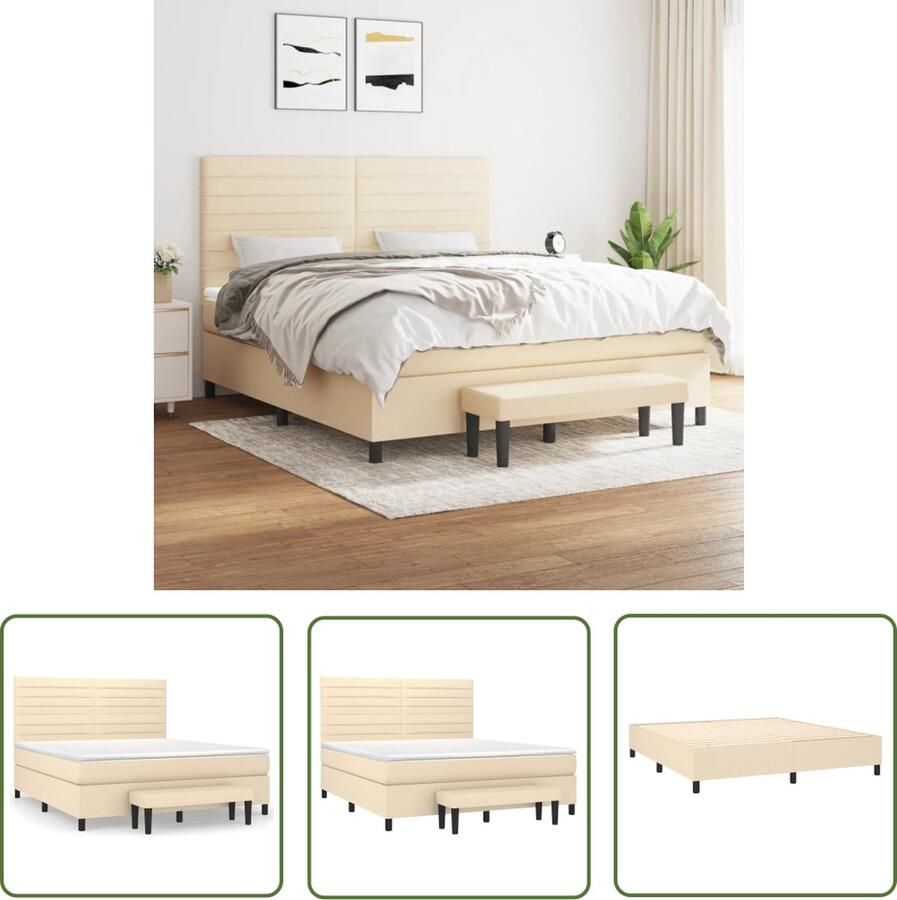 The Living Store Boxspring met matras stof crèmekleurig 180x200 cm Boxspringbed Pocketvering Cremekleurig Tweepersoonsbed Slaapkamerinrichting