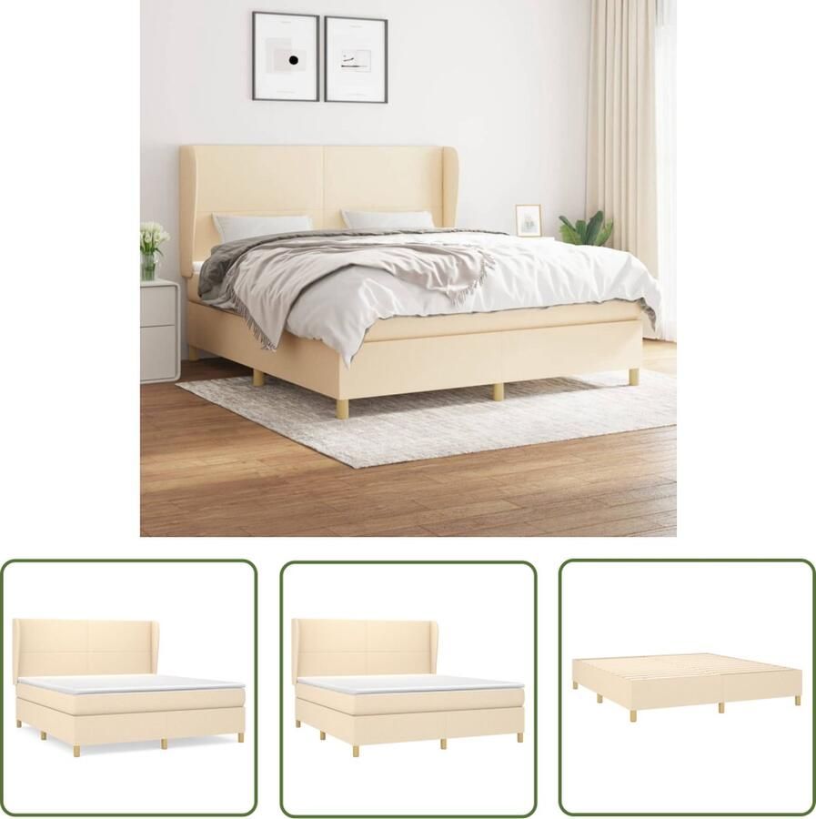 The Living Store Boxspringbed Pocketvering 180x200 cm Crème Duurzaam Verstelbaar hoofdbord Middelharde ondersteuning Huidvriendelijk topmatras Boxspringbed Pocketvering Verstelbare Hoofdbord Crème Kleur Duurzaam Materiaal