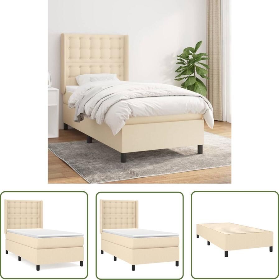 The Living Store Boxspringbed Pocketvering 80 x 200 Crème Duurzaam Hoofdbord Middelharde ondersteuning Huidvriendelijk Inclusief matras en topmatras Boxspringbed Pocketvering Cremekleurig Tweepersoonsbed Hoofdbord