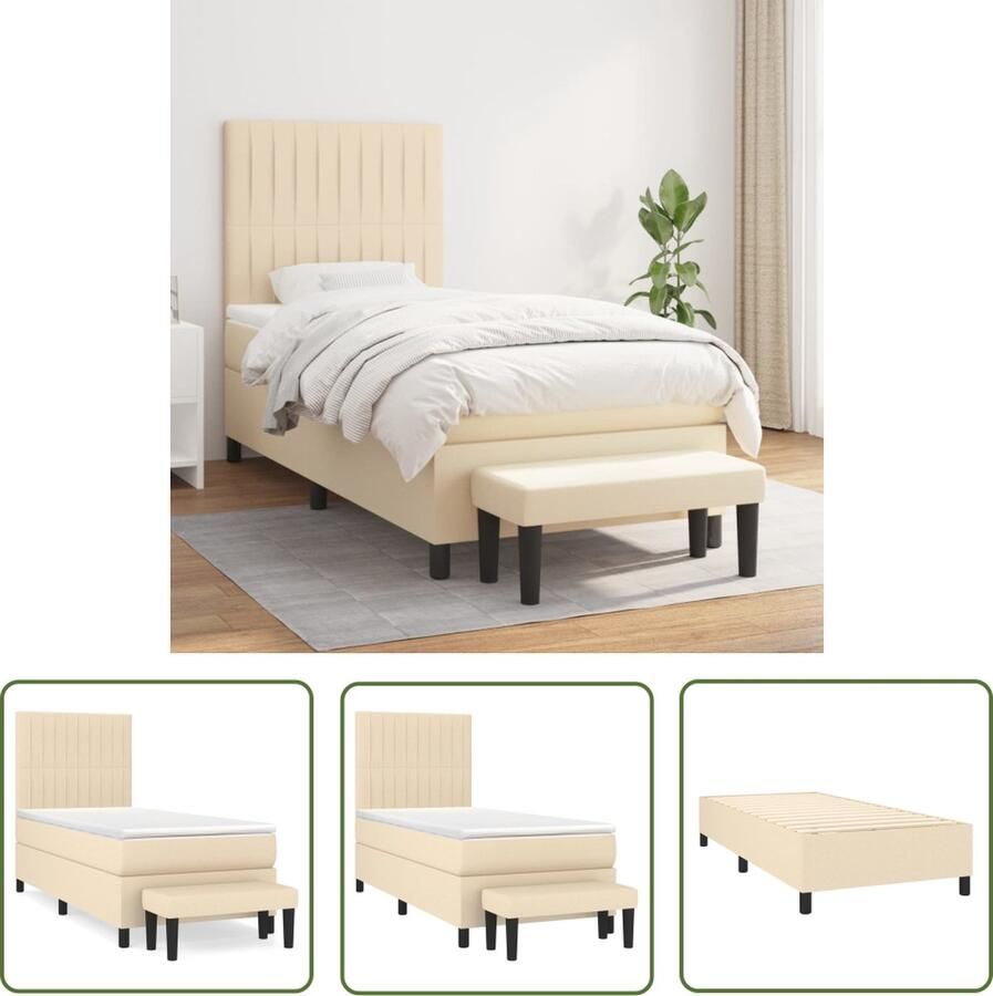 The Living Store Boxspringbed Pocketvering 90 x 200 cm Crème Hoofdbord Verstelbaar Duurzaam Materiaal Comfortabele Ondersteuning Middelharde Ondersteuning Huidvriendelijk Topmatras Multifunctioneel Bankje - Foto 2