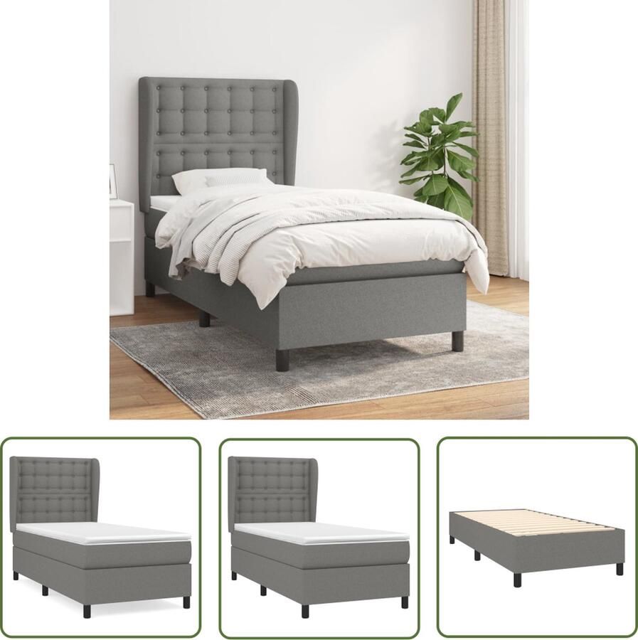 The Living Store Boxspringbed Pocketvering 90x190 Duurzaam Verstelbaar hoofdbord Middelharde ondersteuning Huidvriendelijk topmatras Boxspringbed Pocketvering Boxspring Tweepersoonsbed Grijs Bed