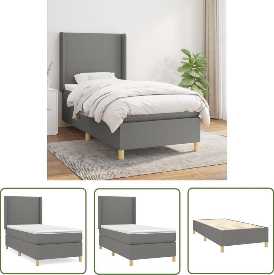 The Living Store Boxspringbed Pocketvering 90x200 cm Donkergrijs Wit Verstelbaar hoofdbord Comfortabele ondersteuning Huidvriendelijk topmatras Duurzaam materiaal Middelharde ondersteuning HygiÃnische montagehandleiding