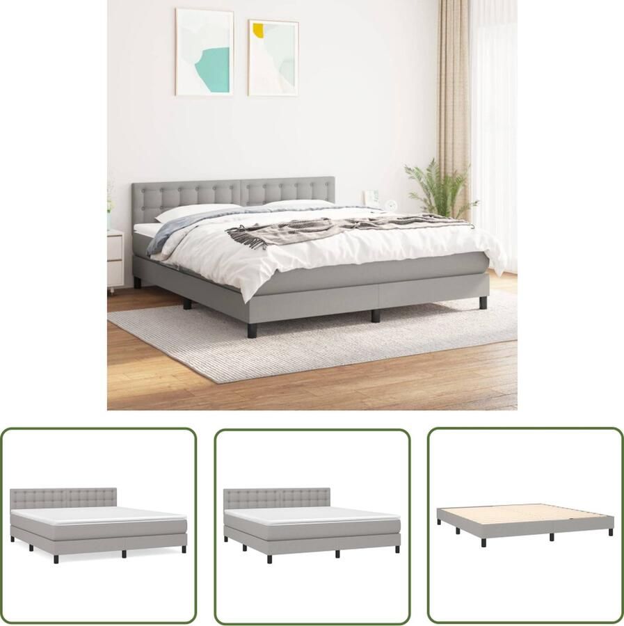 The Living Store Boxspringbed Comfort Matras en Topmatras 160 x 200 cm Lichtgrijs Wit Duurzaam en Comfortabel Boxspringbed Slaapcomfort Matras Topmatras Boxspring