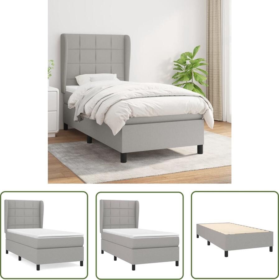 The Living Store Boxspringbed Pocketvering Lichtgrijs 203 x 83 x 118 128 cm Duurzaam materiaal Boxspringbed Pocketvering Grijs Boxspring Bed Kopen