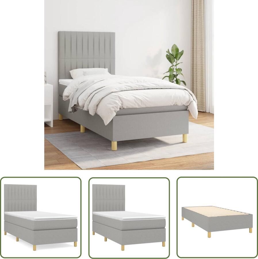 The Living Store Boxspringbed Pocketvering Middelharde ondersteuning 203x83x118 128 Lichtgrijs Boxspringbed Pocketvering Middelhard Grijs Bed Frame