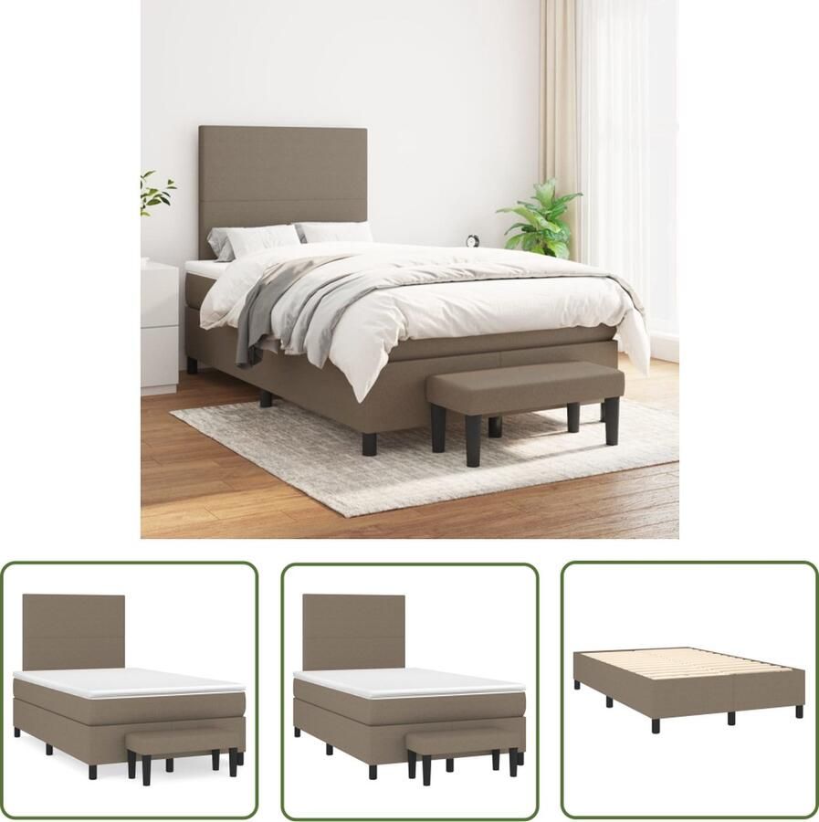 The Living Store Boxspringbed Pocketvering 203x120x118 128 cm Taupe Duurzaam materiaal Verstelbaar hoofdbord Comfortabele ondersteuning Middelharde stevigheid Huidvriendelijk topmatras Multifunctioneel bankje