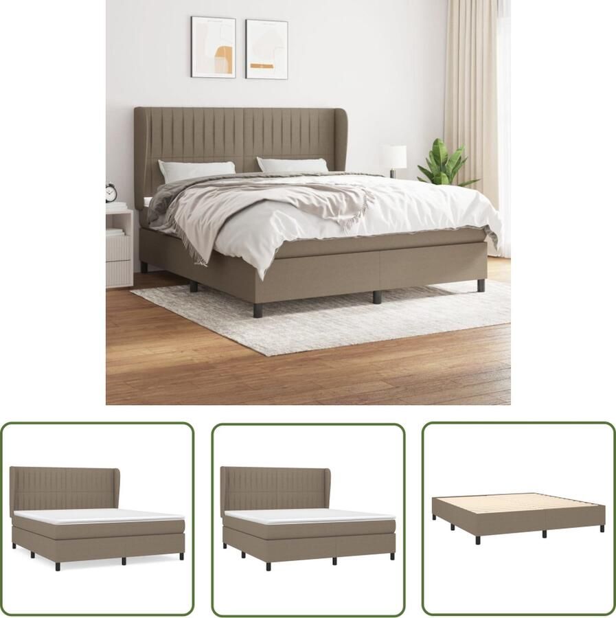 The Living Store Boxspringbed Pocketvering Middelharde ondersteuning Duurzaam materiaal Praktisch hoofdbord Comfortabele rugondersteuning Huidvriendelijk topmatras Kleur- taupe Afmetingen- 203 x 163 x 118 128 cm