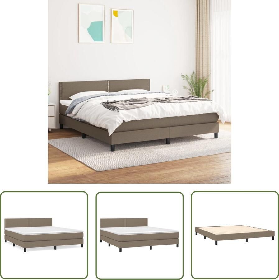 The Living Store Boxspringbed Pocketvering 160 x 200 cm Taupe Hoofdbord verstelbaar Inclusief matras en topmatras Boxspringbed Pocketvering Tweepersoonsbed Taupe Hoofdbord Verstelbaar