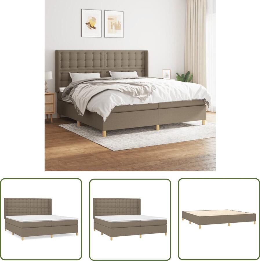 The Living Store Boxspringbed Pocketvering Middelharde ondersteuning Duurzaam materiaal Praktisch hoofdbord Huidvriendelijk topmatras Kleur- taupe Afmetingen- 203 x 203 x 118 128cm