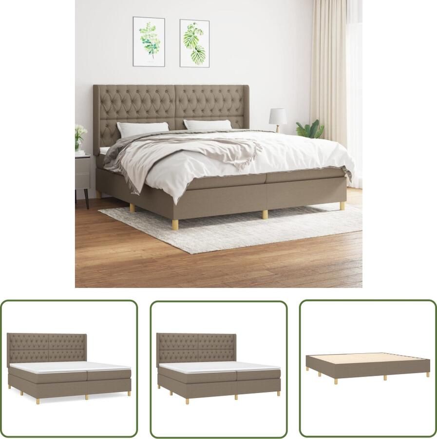 The Living Store Boxspringbed Pocketvering Taupe 203 x 203 x 118 128 cm Comfortabel en Duurzaam Boxspringbed Pocketvering Taupe Slaapkamer Meubilair Tweepersoonsbed