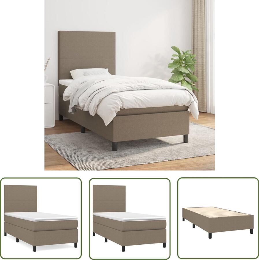 The Living Store Boxspringbed taupe 203 x 103 x 118 128 cm (L x B x H) Pocketvering matras Middelharde ondersteuning Huidvriendelijk topmatras Boxspringbed Boxspring Tweepersoonsbed Slaapcomfort Pocketed Spring Mattress