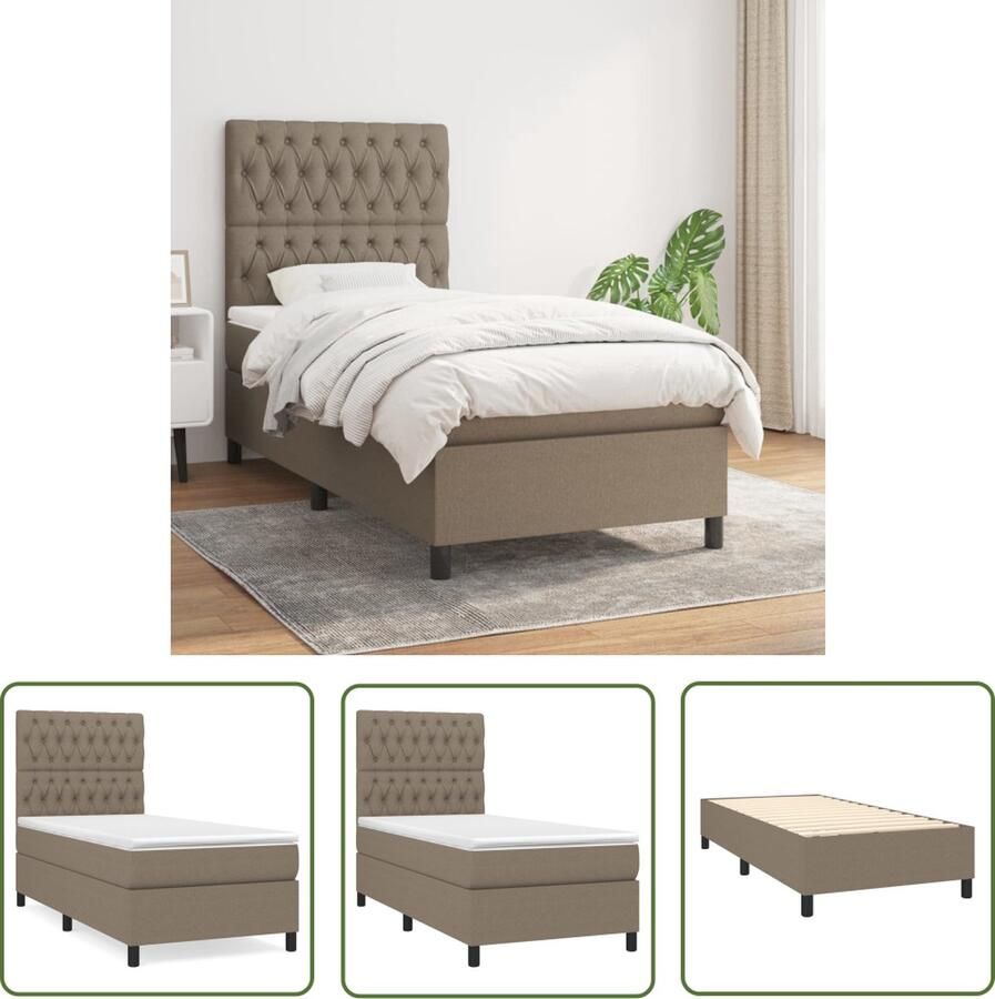 The Living Store Boxspringbed Comfort Pocketvering Middelharde ondersteuning Inclusief matras en topmatras Kleur- taupe Afmetingen- 203 x 100 x 118 128 cm