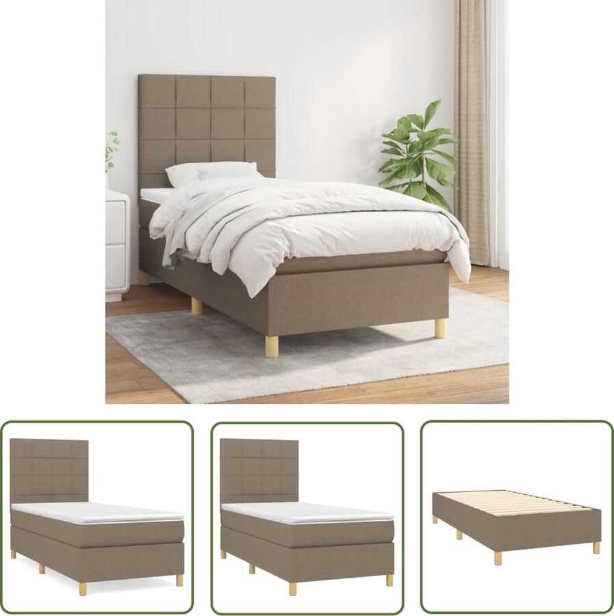 The Living Store Bed Taupe Pocketvering Middelhard 90x190cm Boxspring Tweepersoonsbed Slaapcomfort Pocketed Spring Mattress Taupe Bed