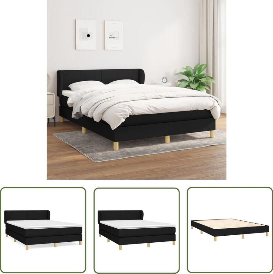 The Living Store Boxspringbed Comfortabele Pocketvering Middelharde Ondersteuning Huidvriendelijk Topmatras Zwart 203x147x78 88 cm Boxspringbed Pocketvering Zachte Slaapplek Comfortabel Bed Hoofdboard