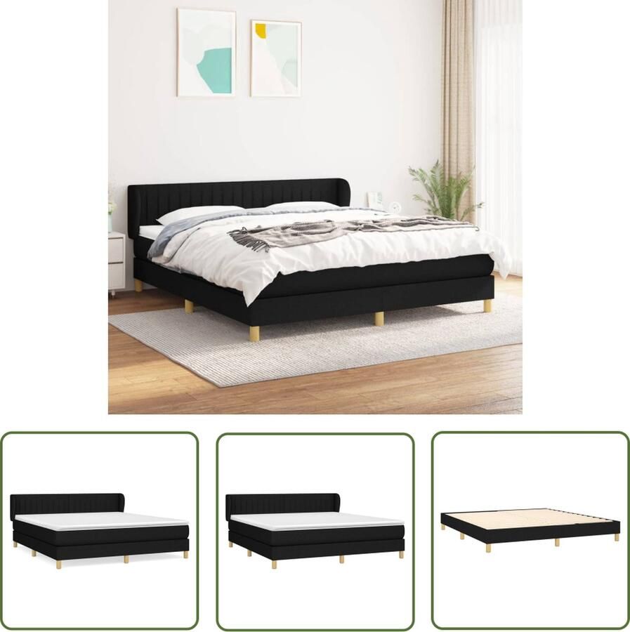 The Living Store Boxspring met matras stof zwart 180x200 cm Boxspringbed Pocketvering Slaapcomfort Zwarte Boxspring Hoofdboard