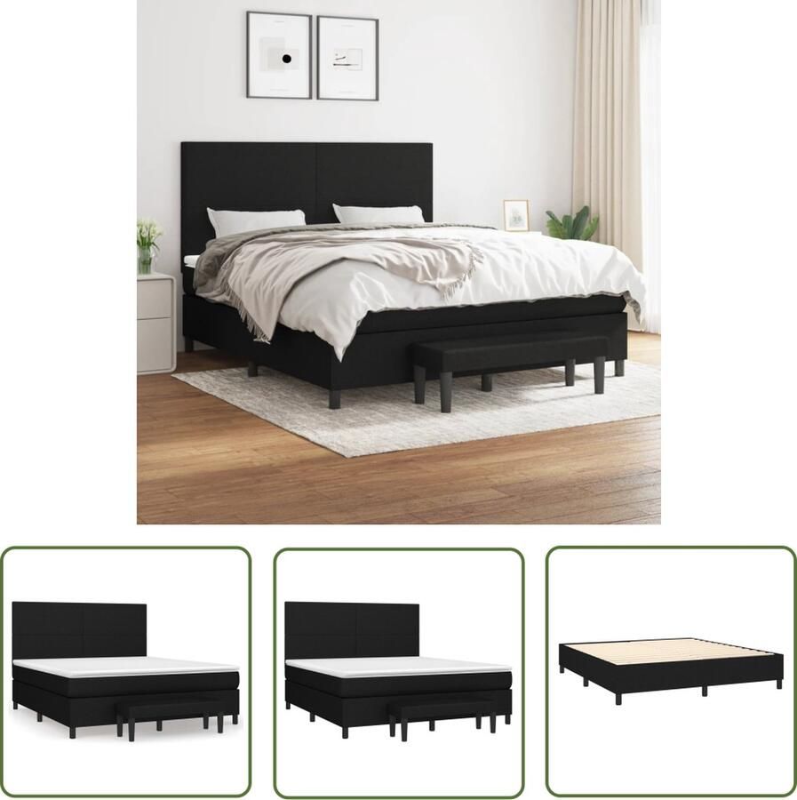The Living Store Boxspringbed Deluxe pocketvering zwart 180 x 200 cm Boxspringbed Pocketvering Zwarte Boxspring Tweepersoons Bed King Size Bed