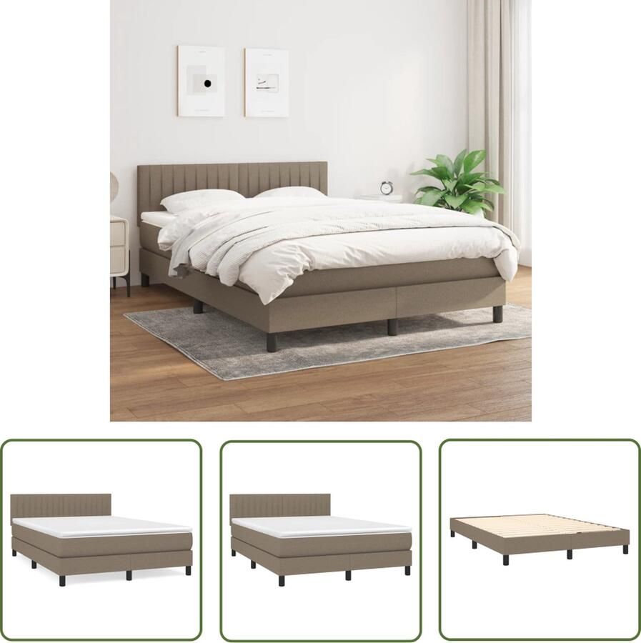 The Living Store Boxspringbed Pocketvering matras Middelharde ondersteuning Huidvriendelijk topmatras Taupe 193 x 144 x 78 88 cm