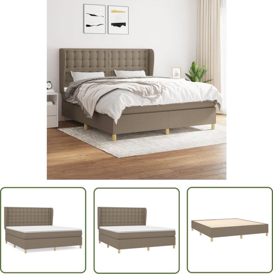 The Living Store Boxspringbed Pocketvering matras Middelharde ondersteuning Huidvriendelijk topmatras Taupe 203 x 163 x 118 128 cm Boxspringbed Pocketvering Matras Middelhard Taupe Slaapkamer Meubels
