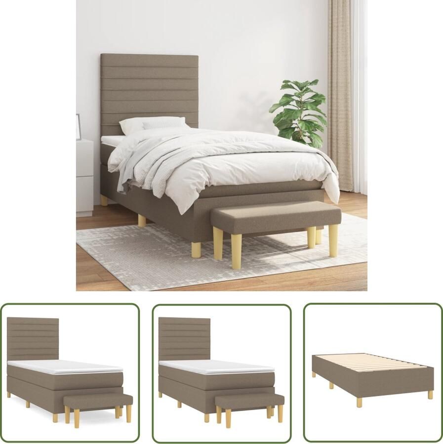 The Living Store Boxspringbed Pocketvering Matras Middelharde Ondersteuning Huidvriendelijk Topmatras Multifunctioneel Bankje Taupe 203 x 83 x 118 128 cm Boxspringbed Pocketvering Matras Middenhard Taupe Slaapkamer Meubels