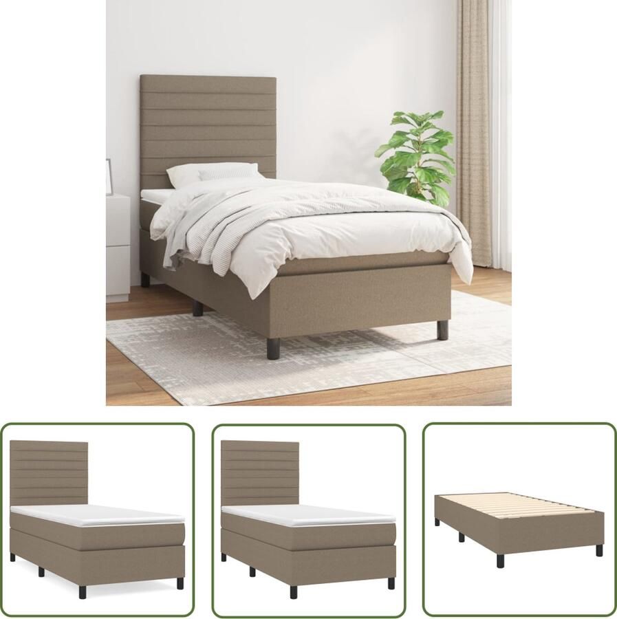 The Living Store Boxspringbed pocketvering matras middelharde ondersteuning huidvriendelijk topmatras taupe 203x90x118 128 cm Boxspringbed Pocketvering Matras Middenhard Taupe Tweepersoonsbed
