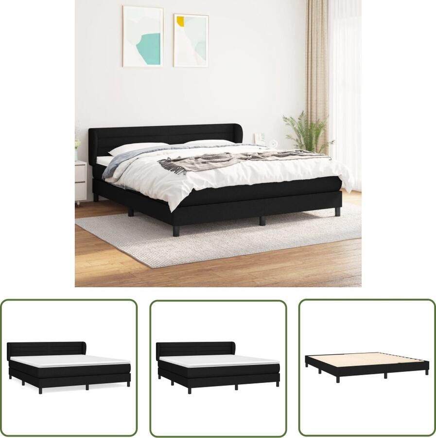 The Living Store Boxspringbed Pocketvering Matras Middelharde Ondersteuning Huidvriendelijk Topmatras Zwart 203x183x78 88 cm Boxspringbed Pocketvering Matras Middenhard Boxspring Frame Hoofdbord