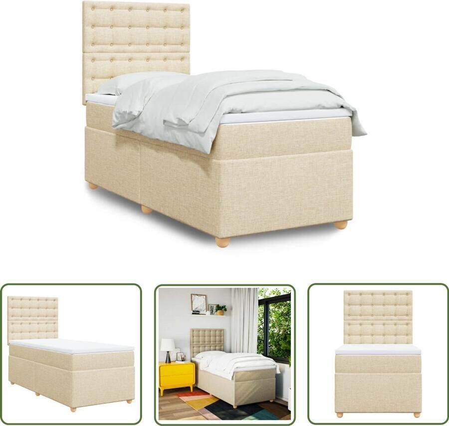 The Living Store Boxspring met matras stof crèmekleurig 90x190 cm Boxspringbed Pocketveringmatras Elektrisch Verstelbaar Hoofdbord Creme Kleur Één Persoonsbed