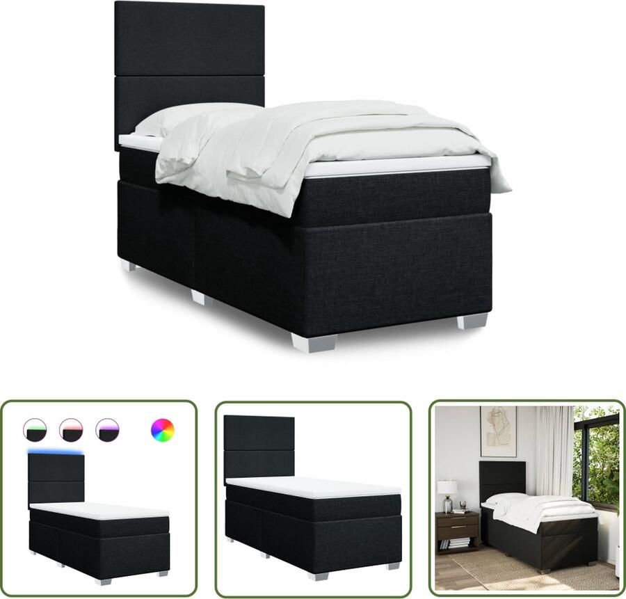 The Living Store Boxspring met matras stof zwart 90x190 cm Boxspringbed Pocketveringmatras Led Verlichting Elektrisch Bed Adjustable Headboard