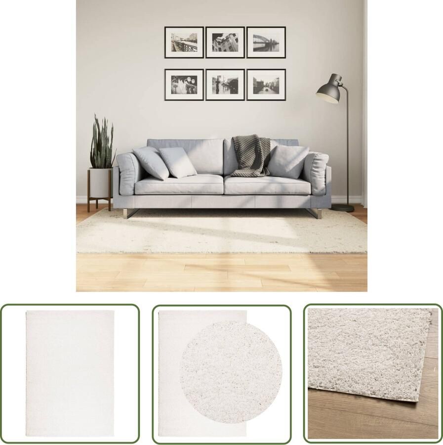 The Living Store PAMPLONA Vloerkleed 140x200cm Crème Polyester Shaggy met 30mm Poolhoogte Shaggy Vloerkleed Polyester Vloerkleed Creme Vloerkleed Woonkamer Tapijt Slaapkamer Tapijt