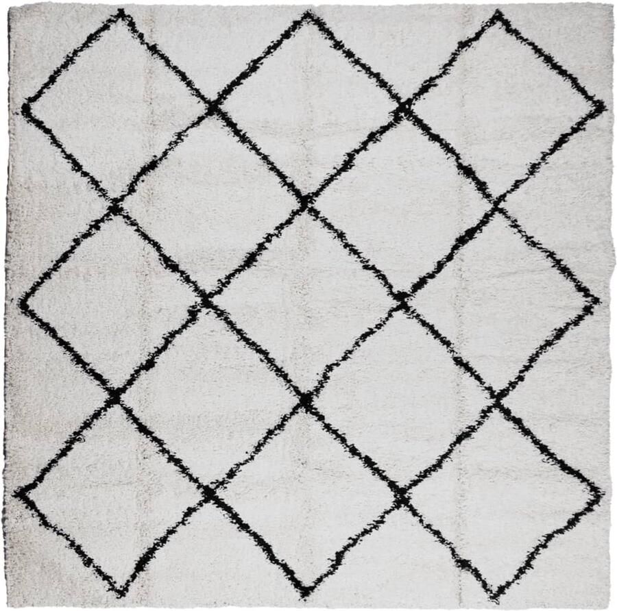 VidaXL Vloerkleed Shaggy Hoogpolig 120x120 cm crème Zwart Schaggy Vloerkleed Polypropyleen Vloerkleed Creme Zwart Living Room Decor Slaapkamer Accessoires - Foto 2