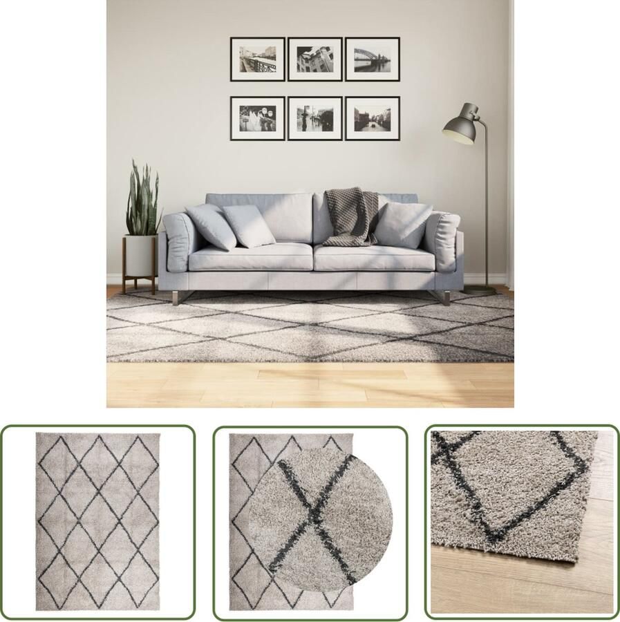 The Living Store Vloerkleed PAMPLONA shaggy hoogpolig 160x230 cm beige antraciet Shaggy Vloerkleed Polypropyleen Vloerkleed Beige Vloerkleed Antraciet Vloerkleed Woonkamer Tapijt - Foto 2