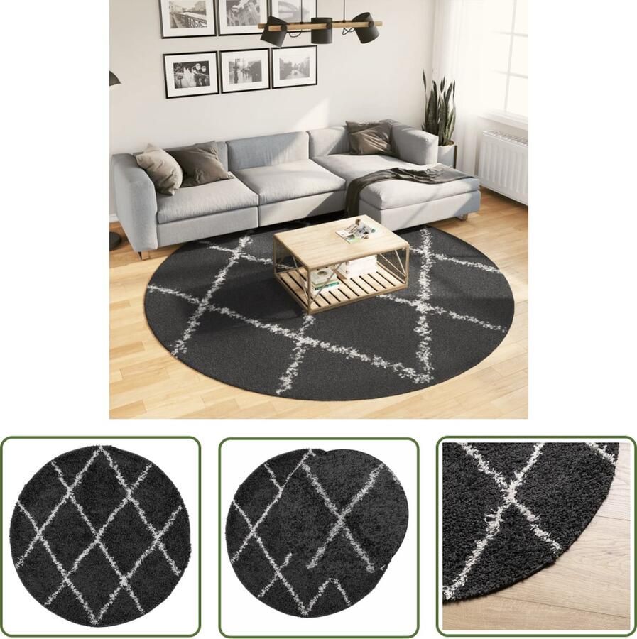 The Living Store PAMPLONA Shaggy Vloerkleed Zwart en crèmé 240 cm á 30 mm Poolhoogte Duurzaam polypropeen Shaggy Vloerkleed Polypropyleen Vloerkleed Zwarte Vloerkleed Crème Vloerkleed Groot Vloerkleed