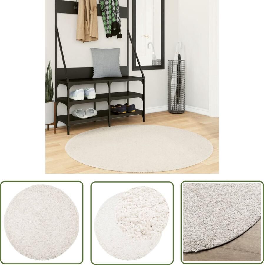 The Living Store Vloerkleed PAMPLONA shaggy hoogpolig modern Ø 120 cm crèmekleur Shaggy Vloerkleed Polypropyleen Vloerkleed Crème Vloerkleed Ronde Vloerkleed Groot Vloerkleed
