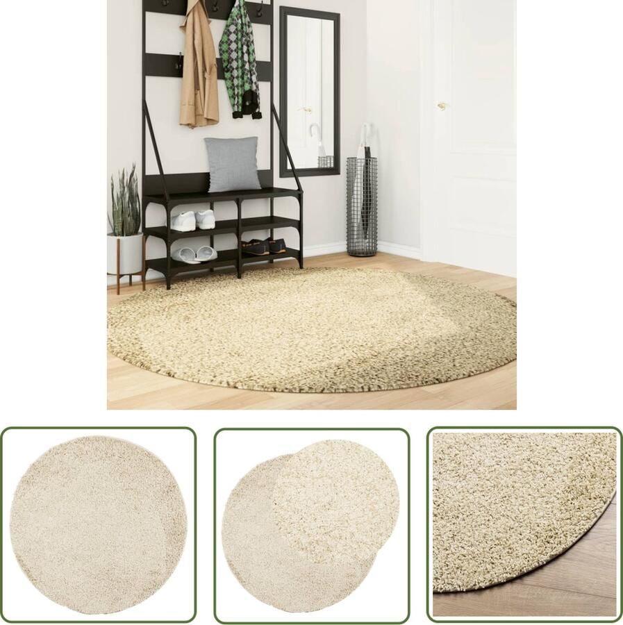 The Living Store Vloerkleed PAMPLONA shaggy hoogpolig modern Ø 200 cm goudkleur Shaggy Vloerkleed Polypropyleen Vloerkleed Gouden Vloerkleed Rond Vloerkleed Groot Vloerkleed