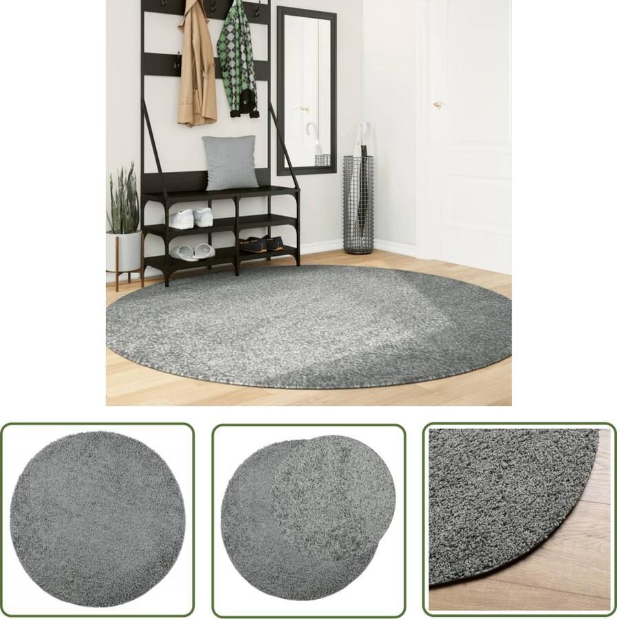 The Living Store Vloerkleed PAMPLONA shaggy hoogpolig modern Ø 200 cm groen Shaggy Vloerkleed Polypropyleen Vloerkleed Groene Vloerkleed Ronde Vloerkleed Woonkamer Tapijt
