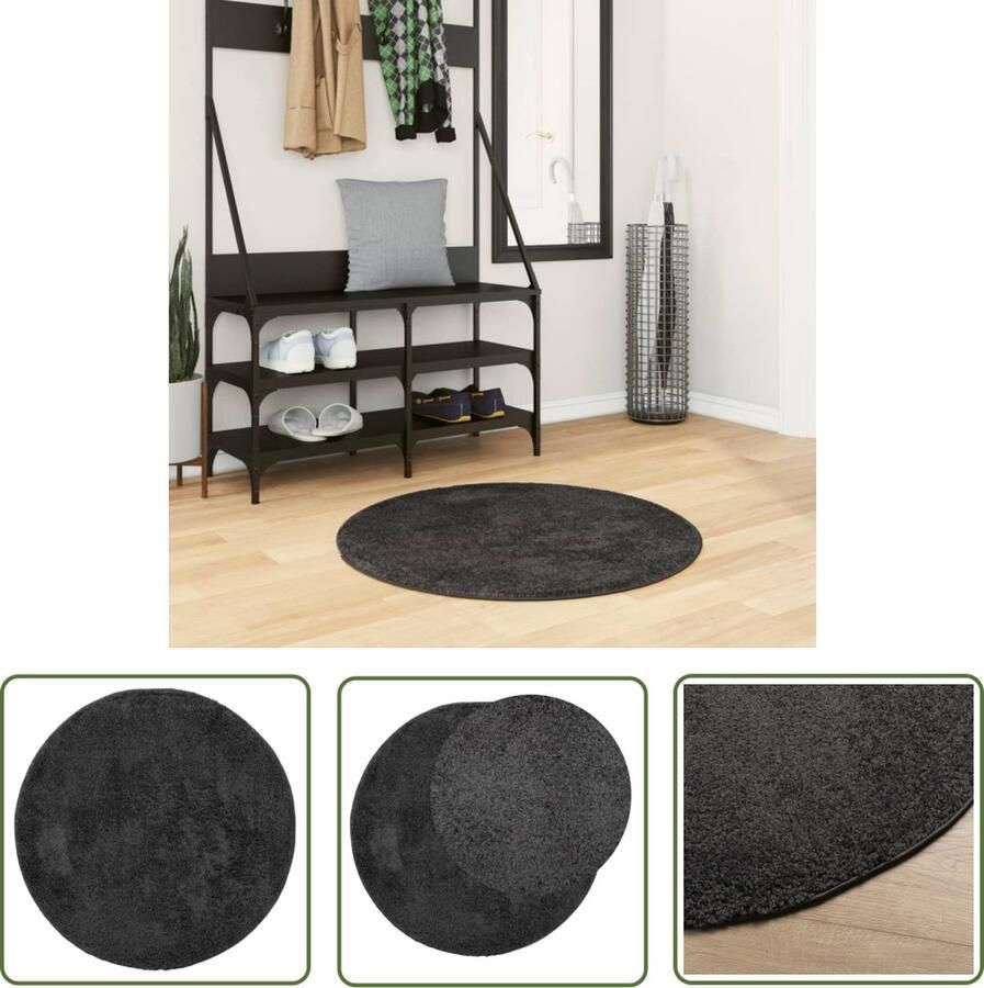 The Living Store Vloerkleed PAMPLONA shaggy hoogpolig modern Ø 80 cm antraciet Shaggy Vloerkleed Polypropyleen Vloerkleed Antraciet Vloerkleed Ronde Vloerkleed Woonkamer Tapijt - Foto 3