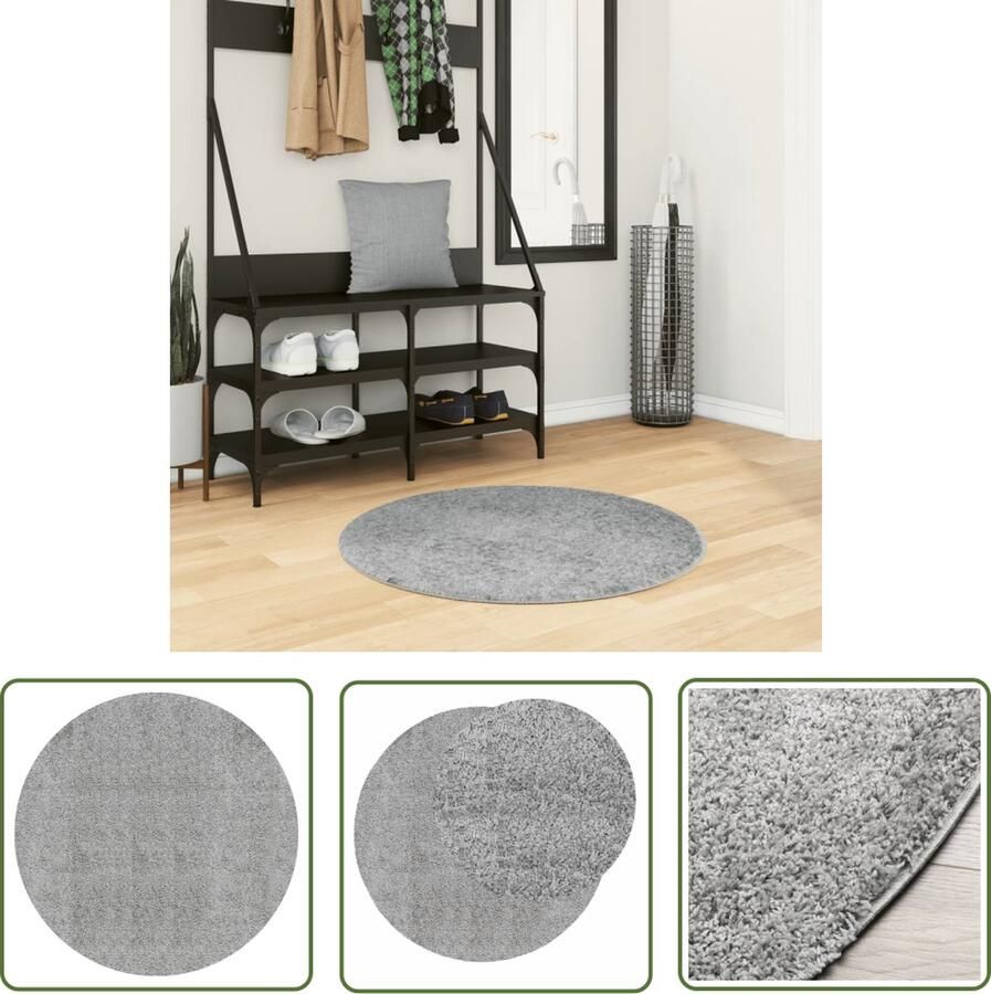 The Living Store PAMPLONA Shaggy Vloerkleed 80 cm Grijs 100% polypropeen 30 mm poolhoogte Shaggy Vloerkleed Polypropyleen Vloerkleed Grijze Vloerkleed Ronde Vloerkleed 80 Cm