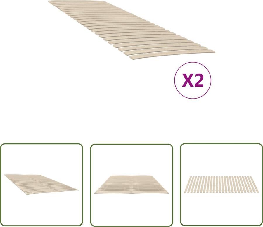 The Living Store Houten lattenbodem 200 x 70 cm massief populierenhout inklapbaar set van 2 Houten Lattenbodem Populier Hout Tweepersoons Bed Bruine Bedbodem Vouwbare Lattenbodem