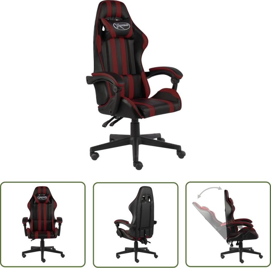 The Living Store Racestoel Gaming Kunstleer Inklapbaar Zwart Wijnrood 62x69x(115-130)cm PVC Multiplex Staal Gamingstoel Racecarstoelen Gaming Accessoires Kantoorstoel Computerstoel - Foto 2