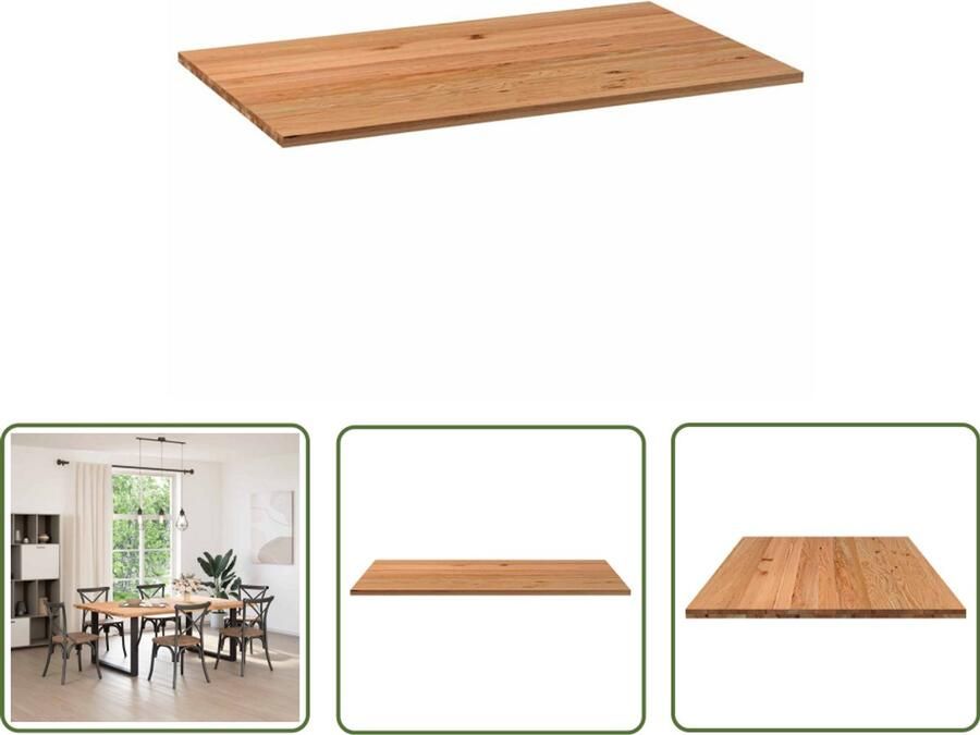 The Living Store Tafelblad rechthoekig 200x120x4 cm massief eikenhout lichtbruin Eikenhouten Tafelblad Rechte Tafel Grote Tafel Eettafelblad Salontafelblad